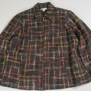 Coldwater Creek Women 1X Plaid Knit Full Zip Coat